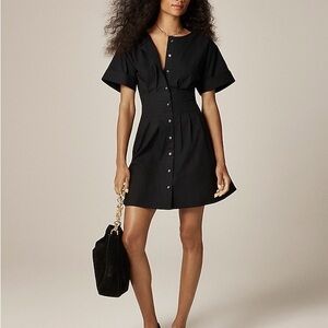 NWT J. CREW Wren Mini Shirt Dress Cotton-Blend Poplin Button-Down Black 4 $158